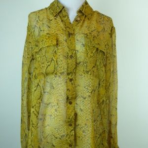 EQUIPMENT FEMME gold black snake print SHEER SILK oversized long SHIRT TOP M
